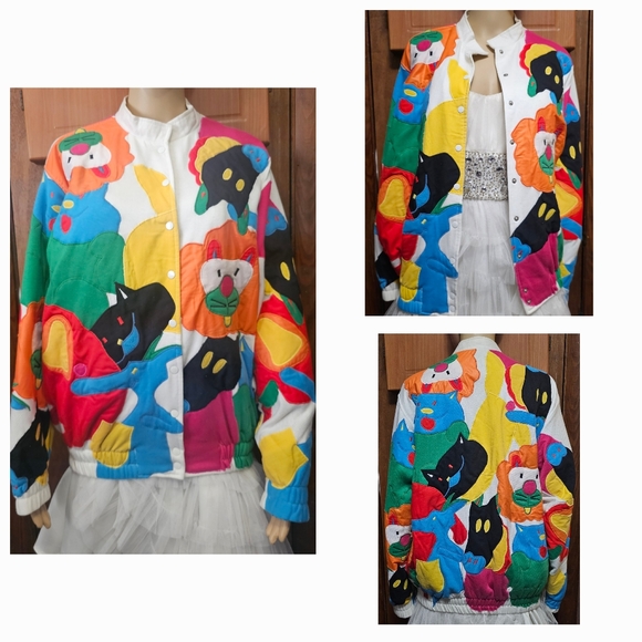 VTG Lilies From The Pond Abstract Animal Art Novelty Patchwork Med Coat Jacket - Picture 7 of 11